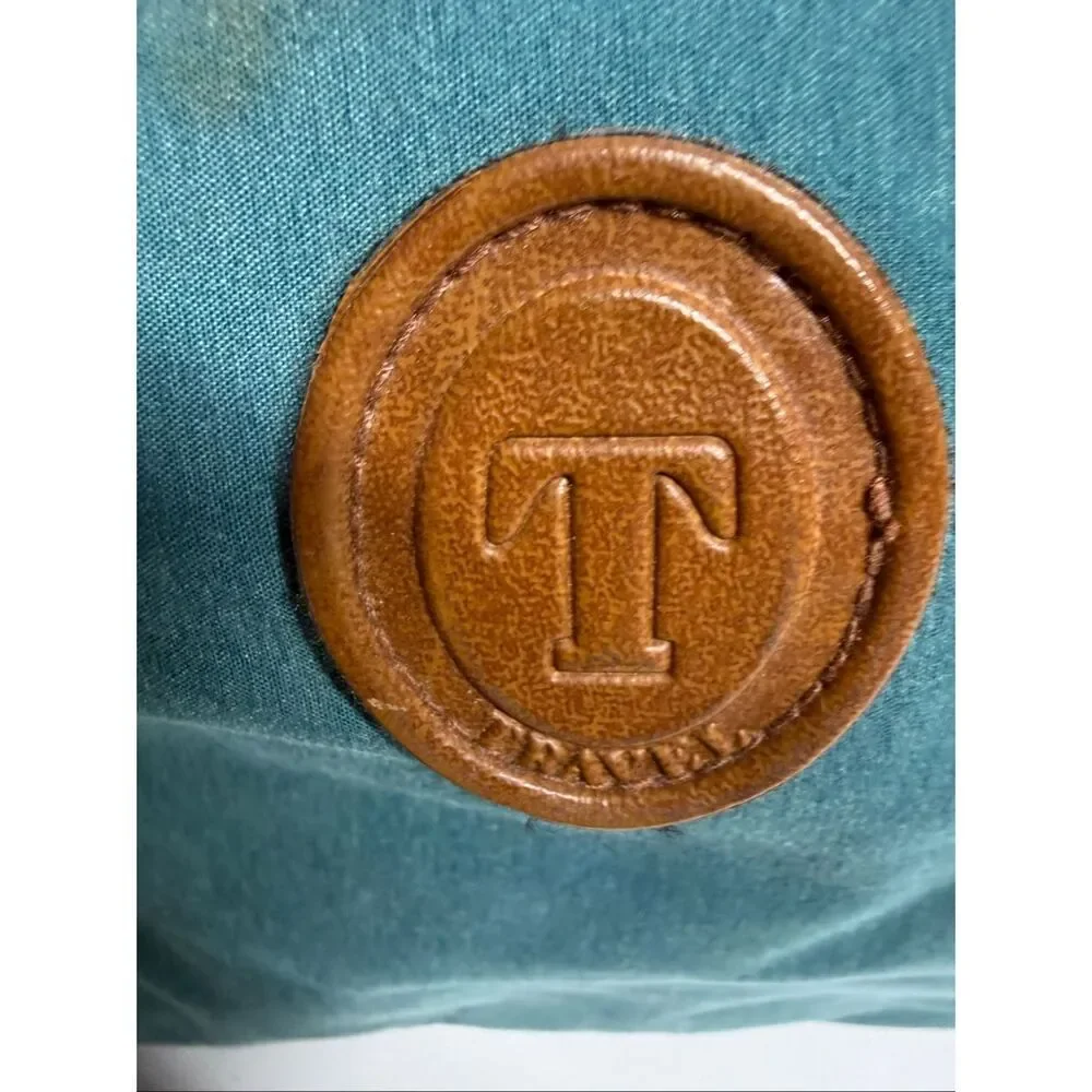 Vintage Travel Duffle Traveler Green Brown Weekend Faux Leather Trim See Notes